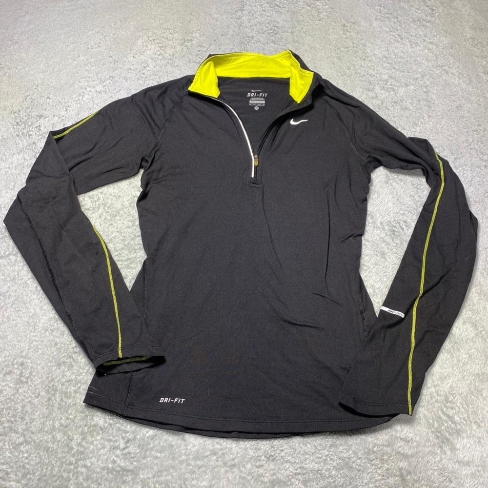 Nike Womens XS 1/4 Zip Pullover Nike Element Dri-FIT Black Neon Running Top
